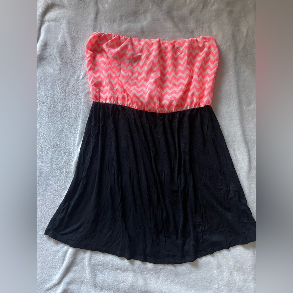 Charming Charlie Pink and Black Strapless Dress